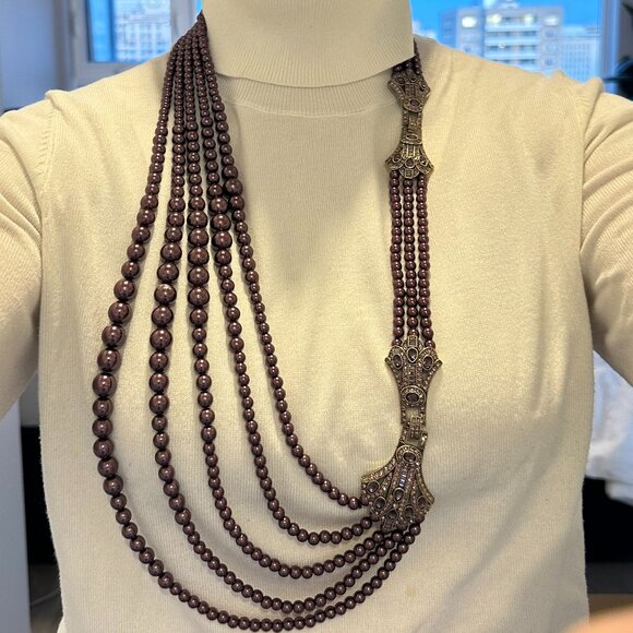 Rare Heidi Daus Age of Elegance Aubergine Pearls 5-string Jewelry Set - Picture 5 of 14